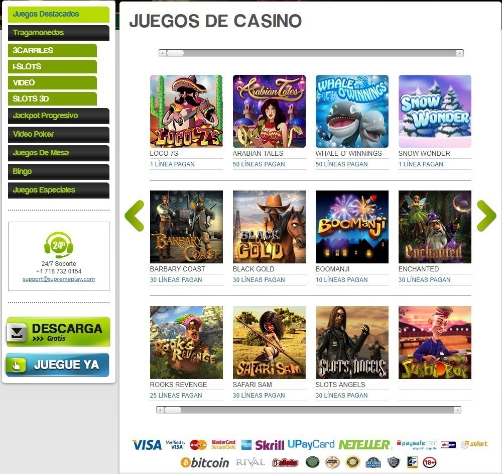 Colección de los juegos del Supreme Play casino
