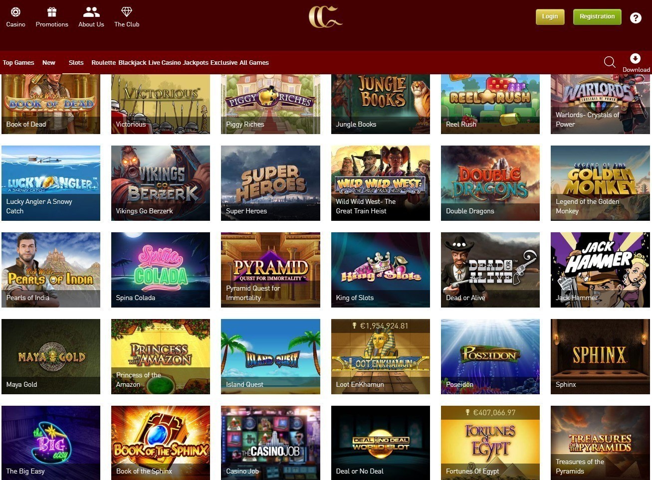 Colección de los juegos del Casino Club
