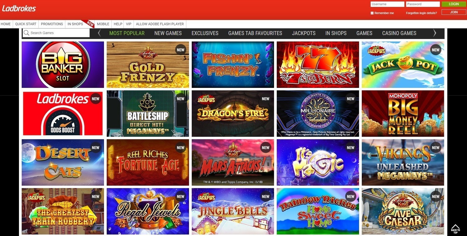 Colección de los juegos del Ladbrokes casino