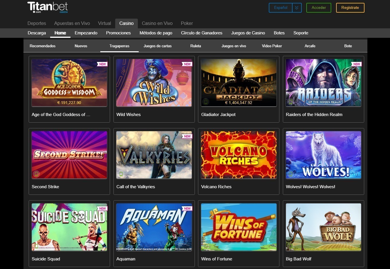 Juegos y software Casino Titanbet